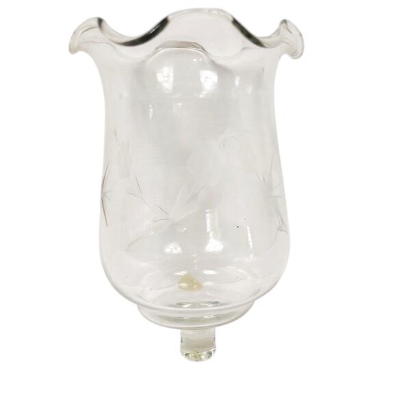 Clear Etched Leaf Ruffled Edge Peg Votive Candle Shade Replacement Cup 5.5" - Picture 1 of 10